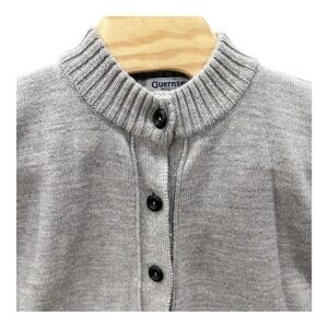 Guernsey Woollens Fisherman Gray Cardigan Wood Butns 44 VTG Wool Knit Pockets M